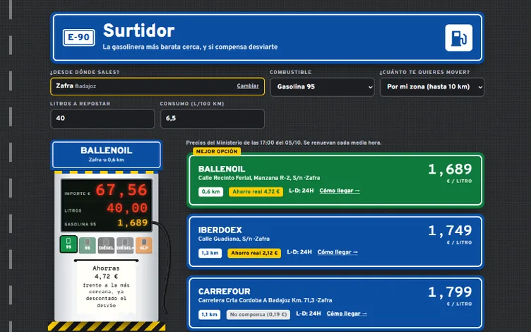Captura de Surtidor: gasolinera más barata cerca